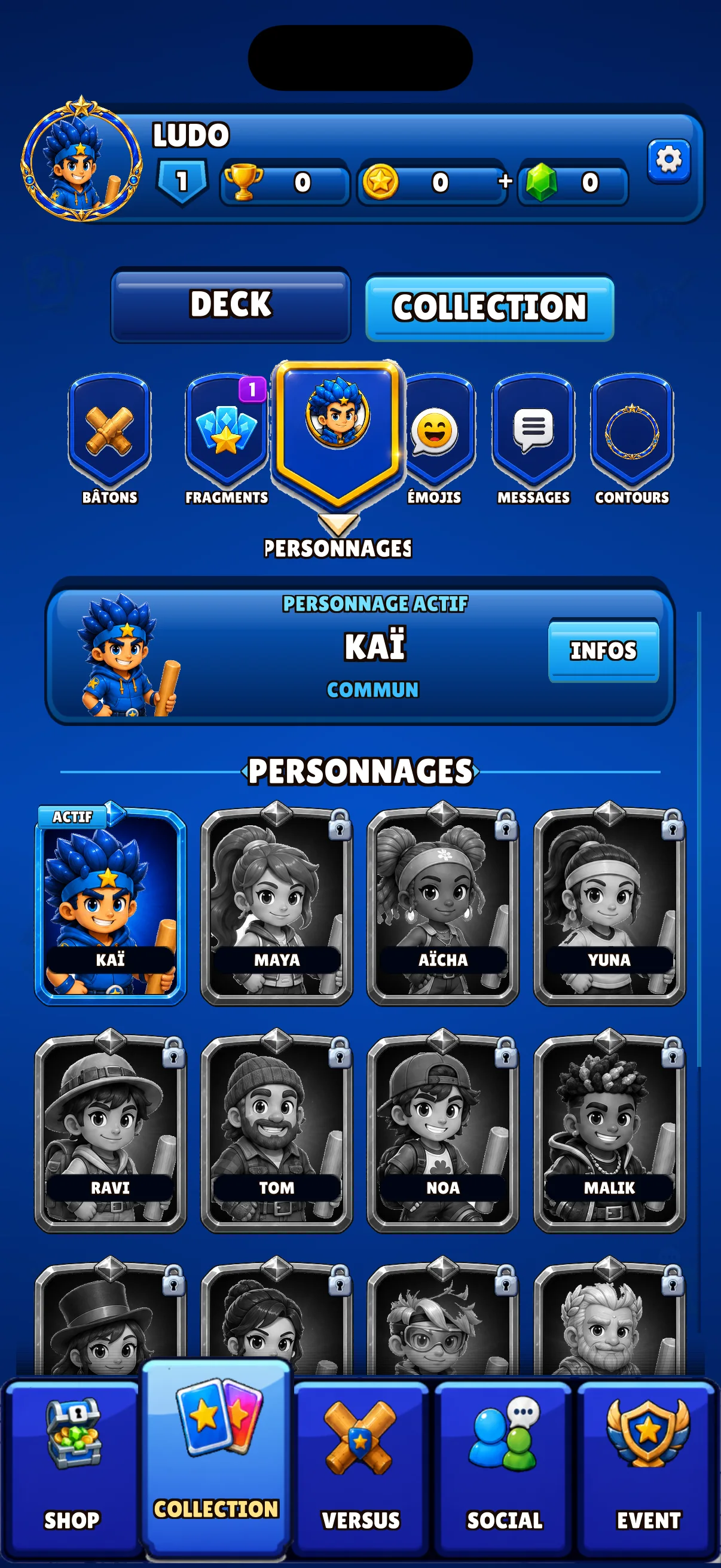 Collection actuelle des personnages de FiftyRoyale
